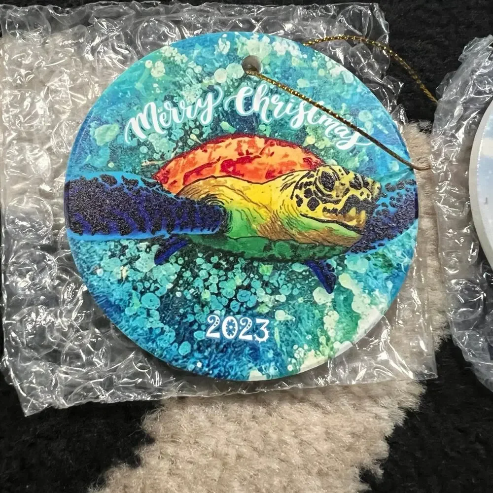 2 piece ornament. Funny vet, dogs, sea turtle Christmas